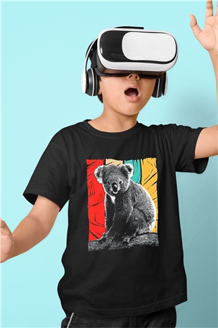 Koala Baskılı Unisex Siyah Çocuk Tişört - Tshirt