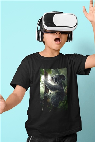 Koala Baskılı Unisex Siyah Çocuk Tişört - Tshirt