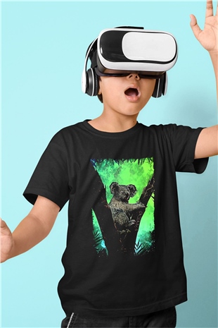 Koala Baskılı Unisex Siyah Çocuk Tişört - Tshirt