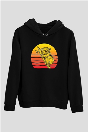 Koala Baskılı Unisex Siyah Hoodie