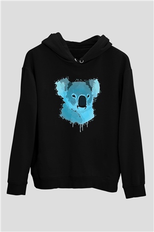 Koala Baskılı Unisex Siyah Hoodie