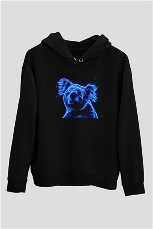 Koala Baskılı Unisex Siyah Hoodie