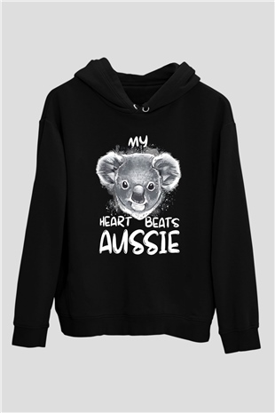 Koala Baskılı Unisex Siyah Hoodie