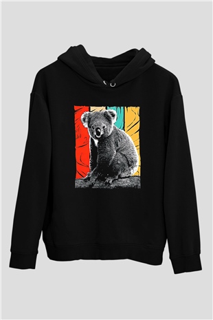 Koala Baskılı Unisex Siyah Hoodie