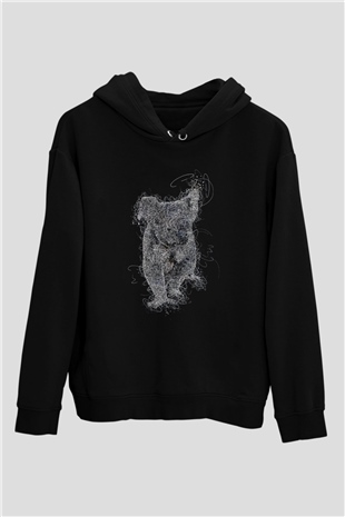 Koala Baskılı Unisex Siyah Hoodie