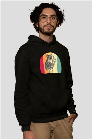 Koala Baskılı Unisex Siyah Hoodie
