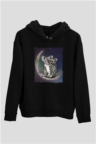 Koala Baskılı Unisex Siyah Hoodie