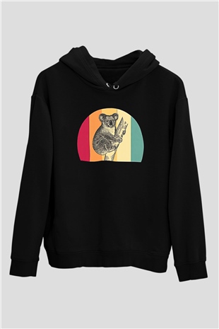 Koala Baskılı Unisex Siyah Hoodie