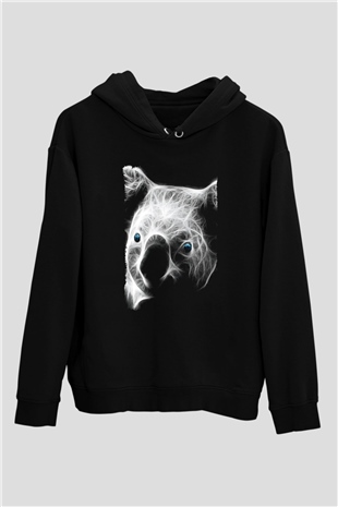Koala Baskılı Unisex Siyah Hoodie