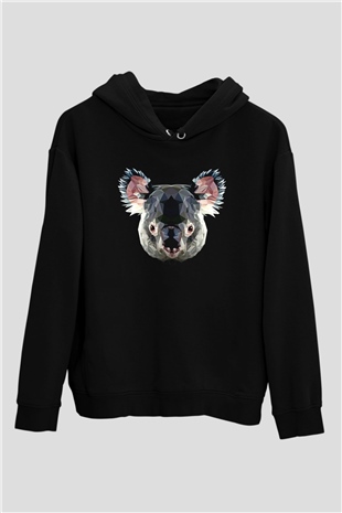 Koala Baskılı Unisex Siyah Hoodie