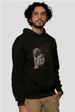 Koala Baskılı Unisex Siyah Hoodie