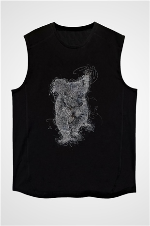 Koala Baskılı Unisex Siyah Kolsuz Tişört - Tshirt