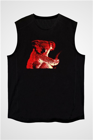 Koala Baskılı Unisex Siyah Kolsuz Tişört - Tshirt