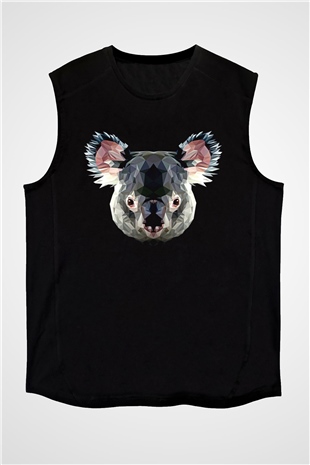 Koala Baskılı Unisex Siyah Kolsuz Tişört - Tshirt