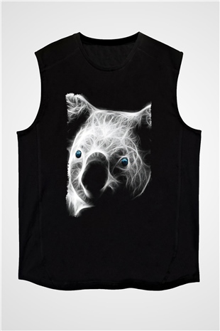 Koala Baskılı Unisex Siyah Kolsuz Tişört - Tshirt