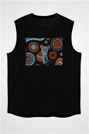 Koala Baskılı Unisex Siyah Kolsuz Tişört - Tshirt
