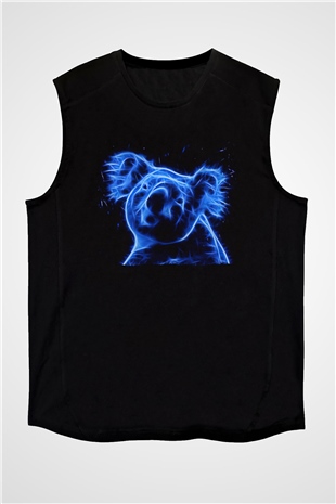 Koala Baskılı Unisex Siyah Kolsuz Tişört - Tshirt