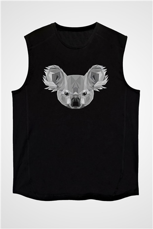 Koala Baskılı Unisex Siyah Kolsuz Tişört - Tshirt