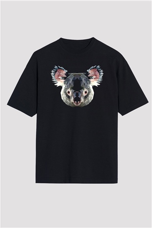 Koala Baskılı Unisex Siyah Oversize Tişört - Tshirt