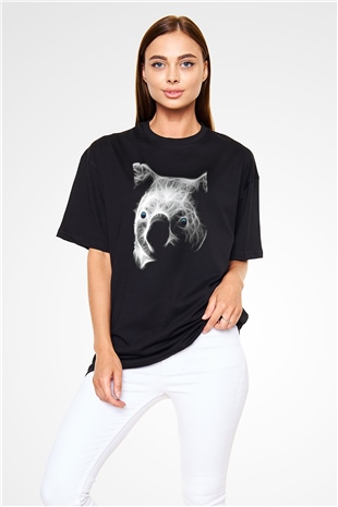 Koala Baskılı Unisex Siyah Oversize Tişört - Tshirt