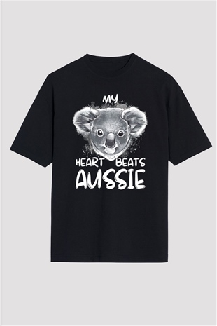 Koala Baskılı Unisex Siyah Oversize Tişört - Tshirt