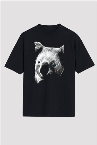 Koala Baskılı Unisex Siyah Oversize Tişört - Tshirt