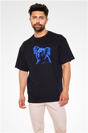 Koala Baskılı Unisex Siyah Oversize Tişört - Tshirt