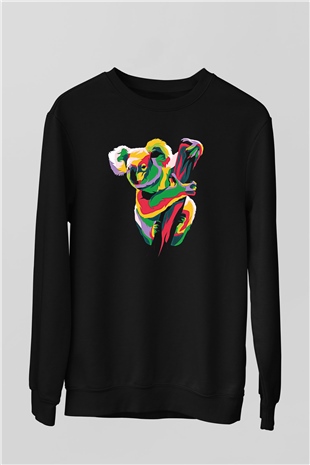 Koala Baskılı Unisex Siyah Sweatshirt