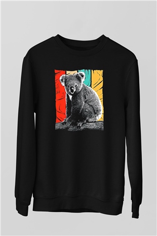 Koala Baskılı Unisex Siyah Sweatshirt