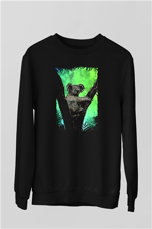 Koala Baskılı Unisex Siyah Sweatshirt