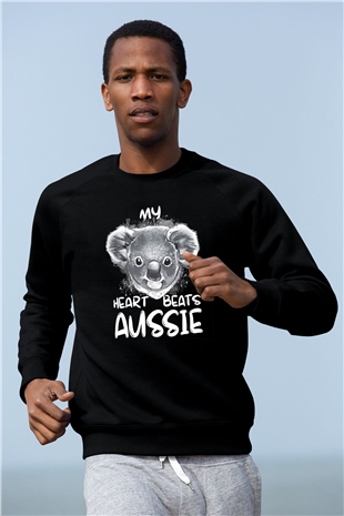 Koala Baskılı Unisex Siyah Sweatshirt