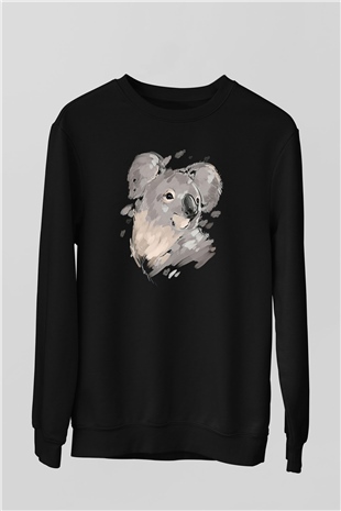 Koala Baskılı Unisex Siyah Sweatshirt