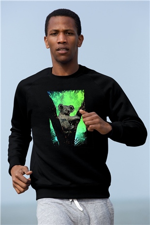 Koala Baskılı Unisex Siyah Sweatshirt