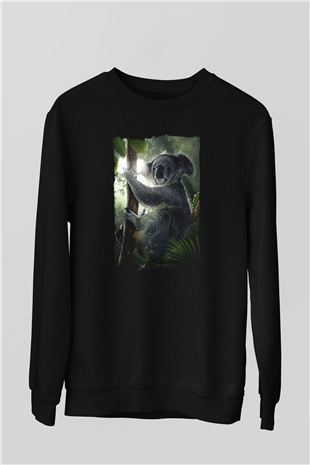 Koala Baskılı Unisex Siyah Sweatshirt