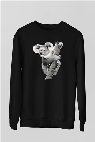 Koala Baskılı Unisex Siyah Sweatshirt