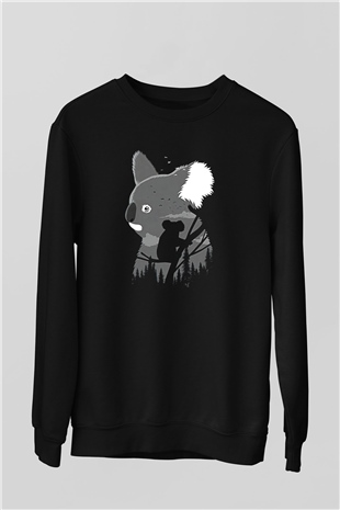Koala Baskılı Unisex Siyah Sweatshirt
