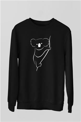 Koala Baskılı Unisex Siyah Sweatshirt