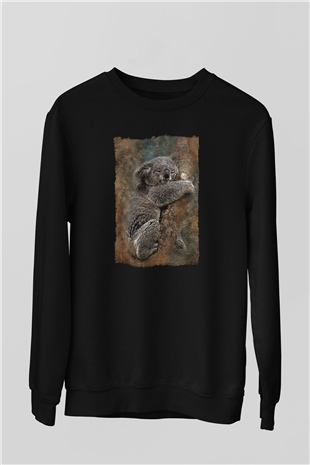 Koala Baskılı Unisex Siyah Sweatshirt