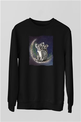 Koala Baskılı Unisex Siyah Sweatshirt