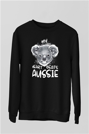 Koala Baskılı Unisex Siyah Sweatshirt