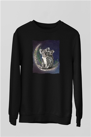 Koala Baskılı Unisex Siyah Sweatshirt