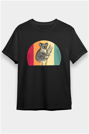 Koala Baskılı Unisex Siyah Tişört - Tshirt