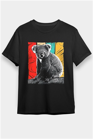 Koala Baskılı Unisex Siyah Tişört - Tshirt