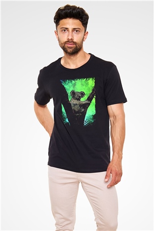 Koala Baskılı Unisex Siyah Tişört - Tshirt