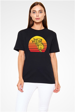 Koala Baskılı Unisex Siyah Tişört - Tshirt