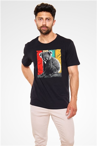 Koala Baskılı Unisex Siyah Tişört - Tshirt