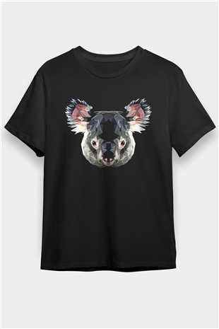 Koala Baskılı Unisex Siyah Tişört - Tshirt