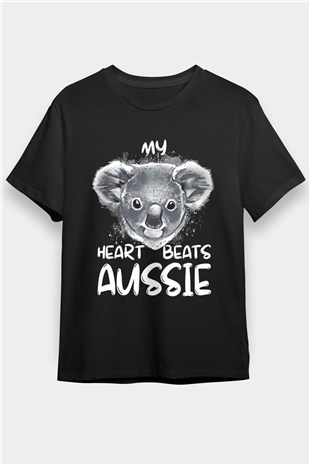 Koala Baskılı Unisex Siyah Tişört - Tshirt