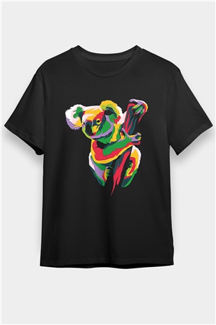 Koala Baskılı Unisex Siyah Tişört - Tshirt