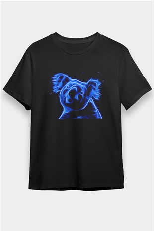 Koala Baskılı Unisex Siyah Tişört - Tshirt